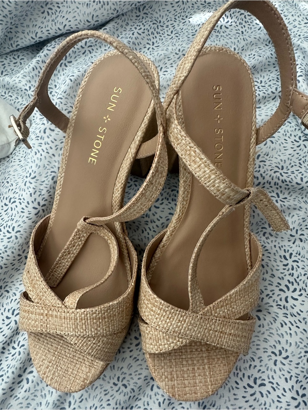 Sun + Stone Woven Tan Slingback Heels